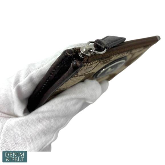 Coach Signature Canvas Zip Coin Pouch with Pink Lining & Key Ring Chain - Picture 8 of 12